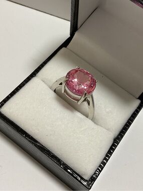 Sterling silver S925 Pink solitaire cut Zirconia Adjustable Ring